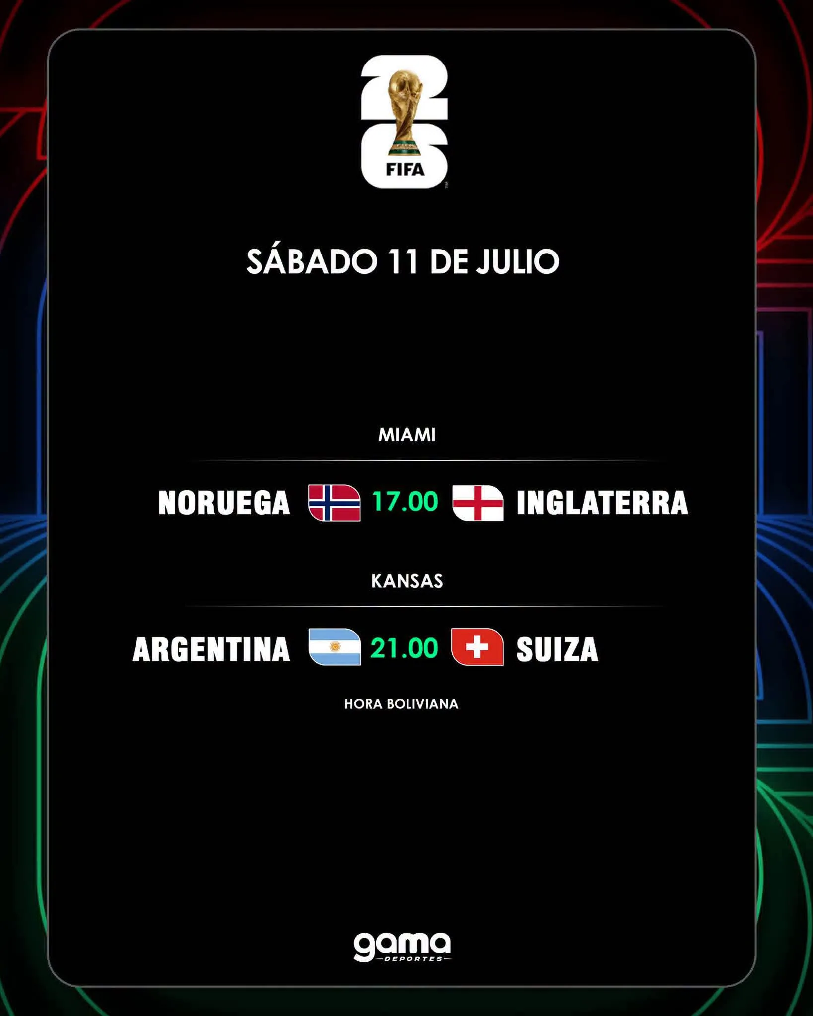 Sábado 11de julio LOS CUARTOS Los cuatro cruces de la próxima fase, con Argentina - Suiza