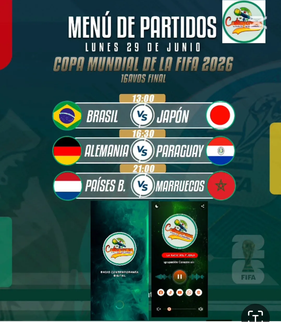 🏆 MENÚ DE PARTIDOS | LUNES 29 DE JUNIO
